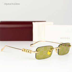 Gucci Women Sunglasses Gold Green ANAGRAM Rectangle GG1808S 002 NEW AUTHENTIC